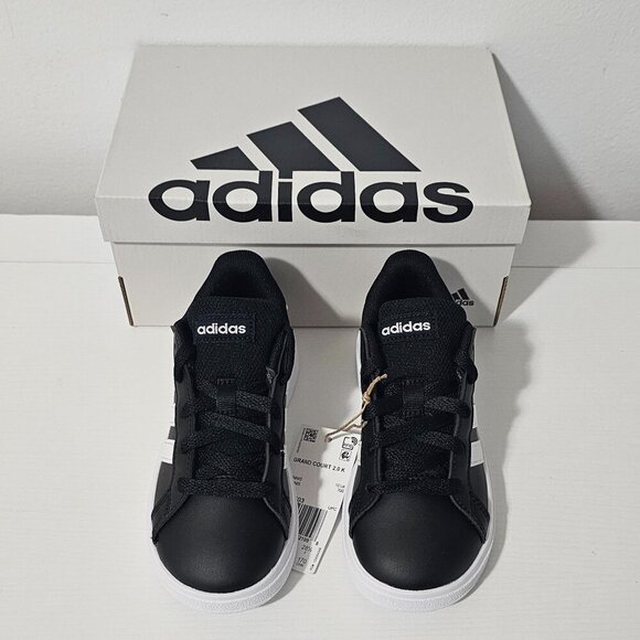Adidas GRAND COURT 2.0 K Core Black / Cloud White Kids Size 11K    GW6503 - Picture 2 of 7
